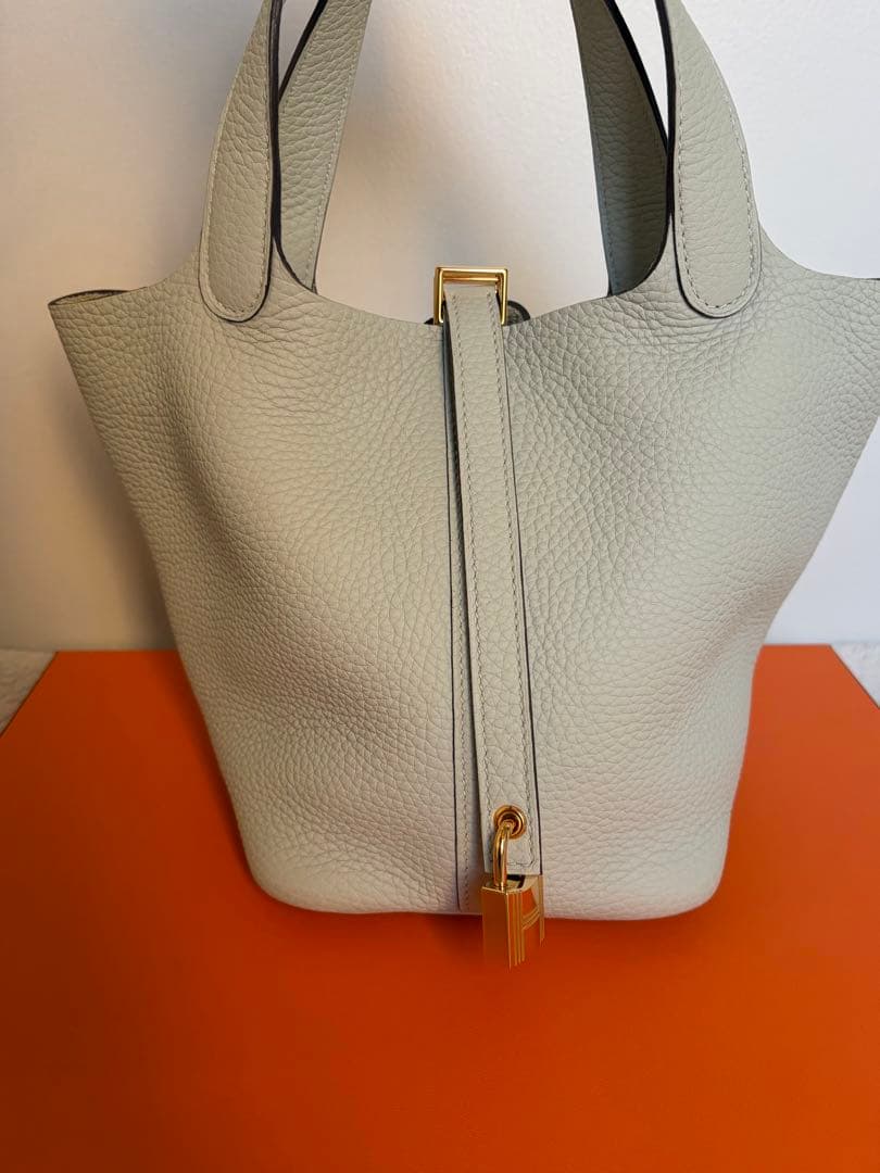 【美品】HERMESピコタンロック PM グリ・ネヴェ ゴールド金具