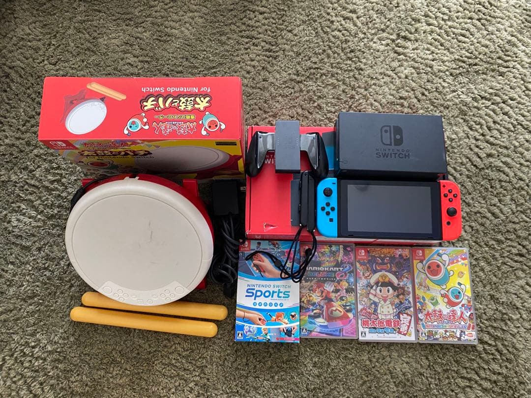 Nintendo Switch 本体とゲームソフト4本、太鼓、バチセット
