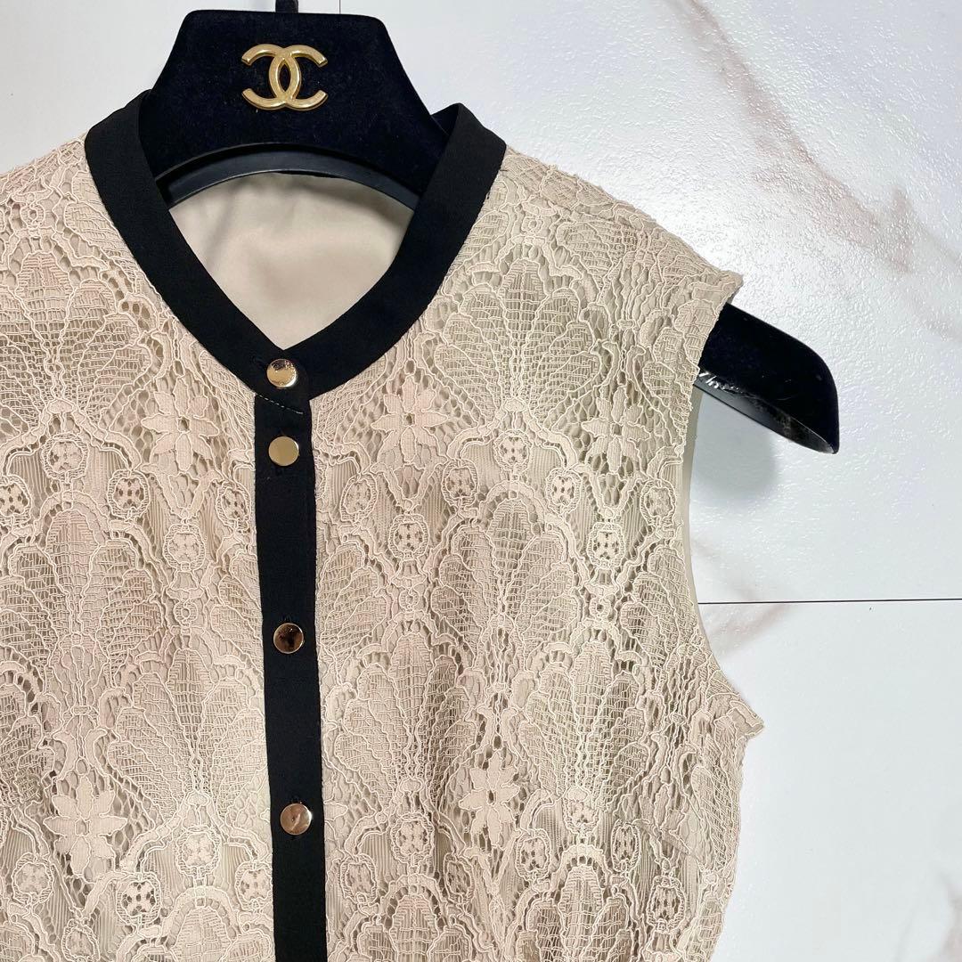 近年✨ダイアグラム レース 刺繍 ワンピース ドレス ベルト Aライン 36