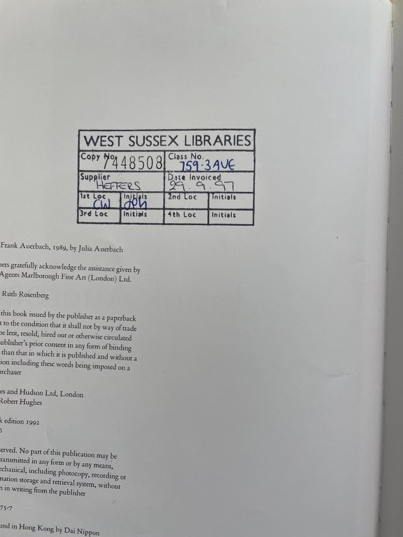 稀少　Frank Auerbach 画集 1992/8/1