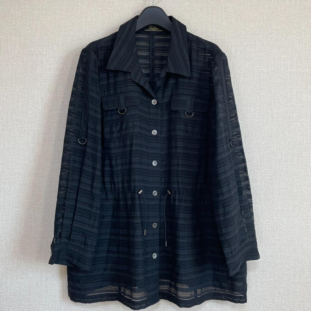 新品 レリアン Leilian 黒 トップス 15+ 大きいサイズ 日本製 春夏