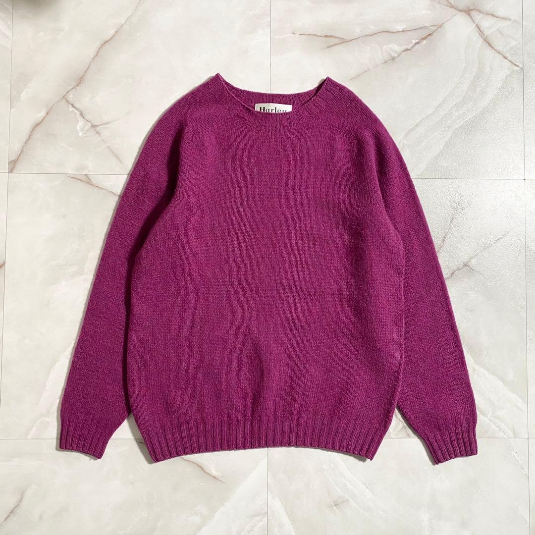 A18402 美品 ハーレーオブスコットランド シェットランドニット 紫42