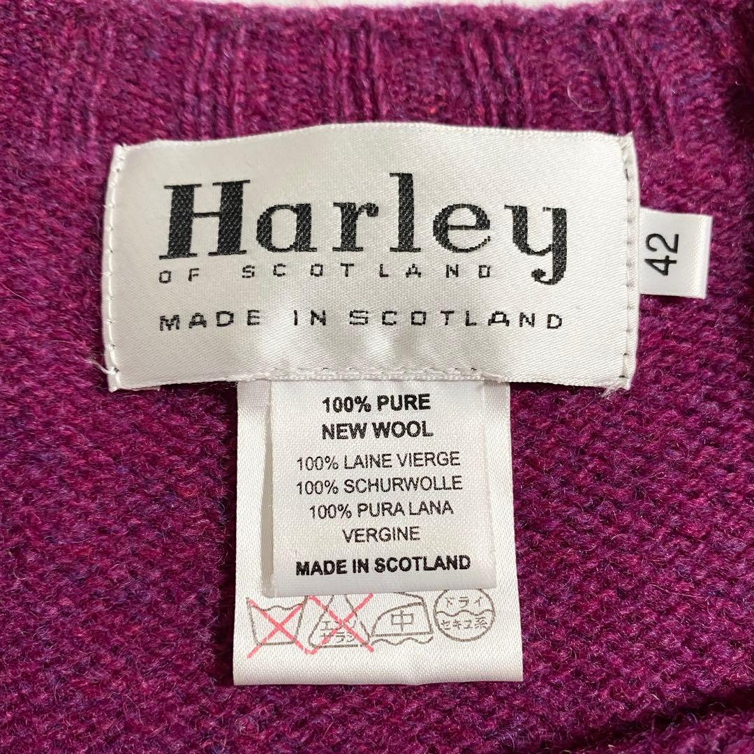 A18402 美品 ハーレーオブスコットランド シェットランドニット 紫42