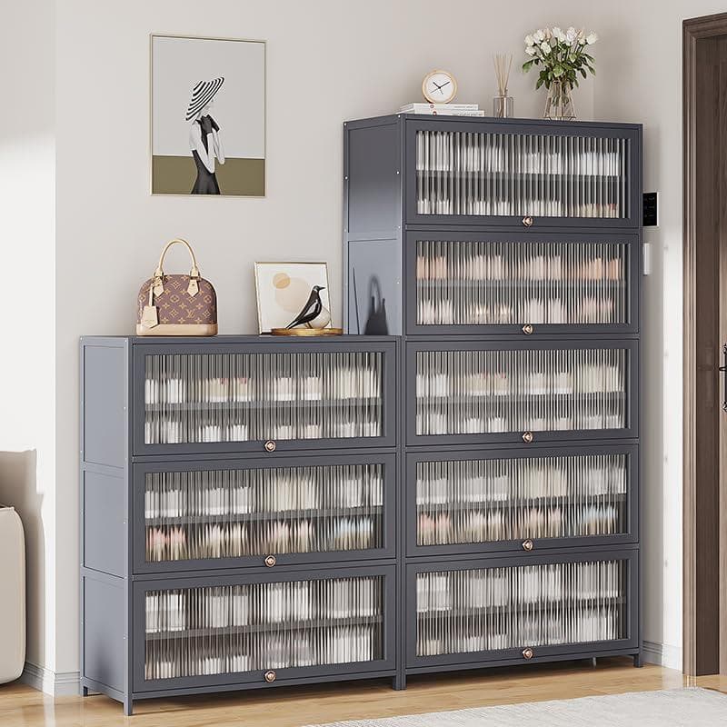 【訳あり大特価商品】 シューズラック グレー 扉付き シンプル