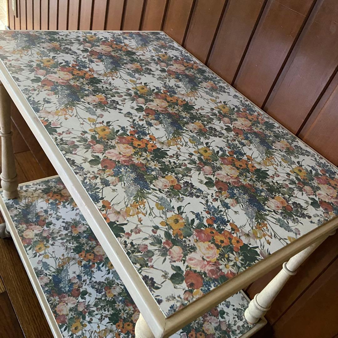 昭和レトロ　花柄　キッチンワゴン　木製ワゴン　当時物