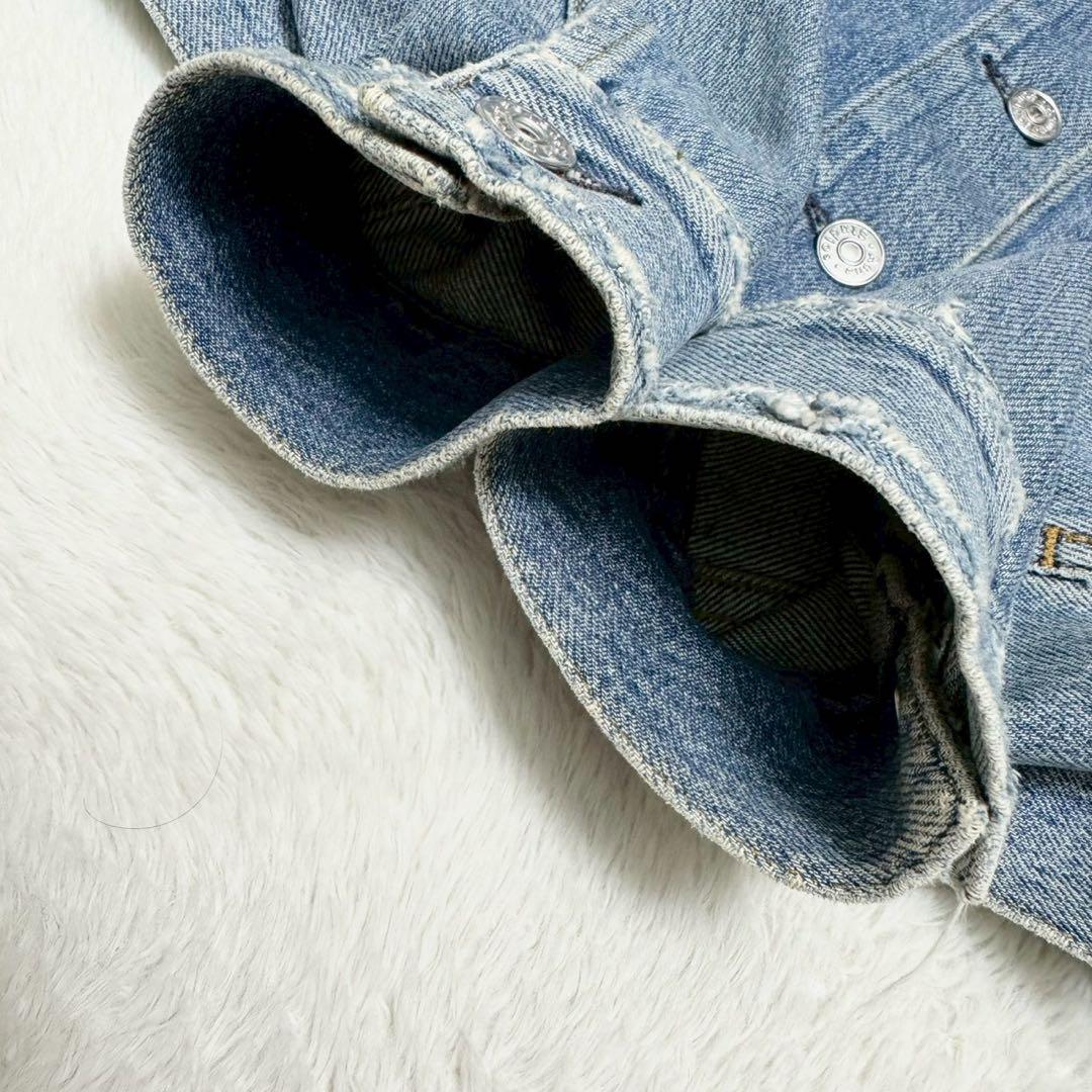 アクネ ストゥディオズ ノーカラー ダメージウォッシュ加工 デニムジャケット