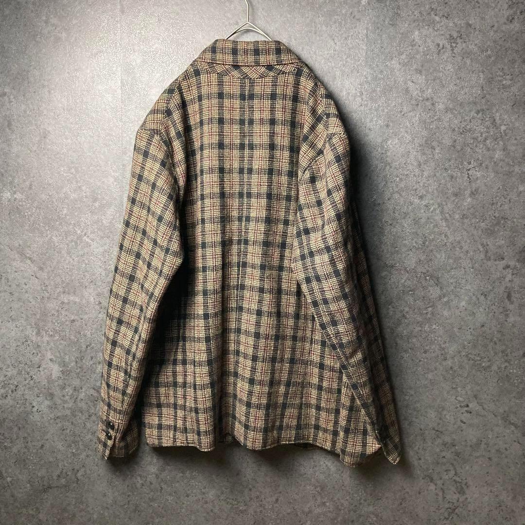 ヴィンテージ　テーラードジャケット　M チェック柄　起毛　レトロ