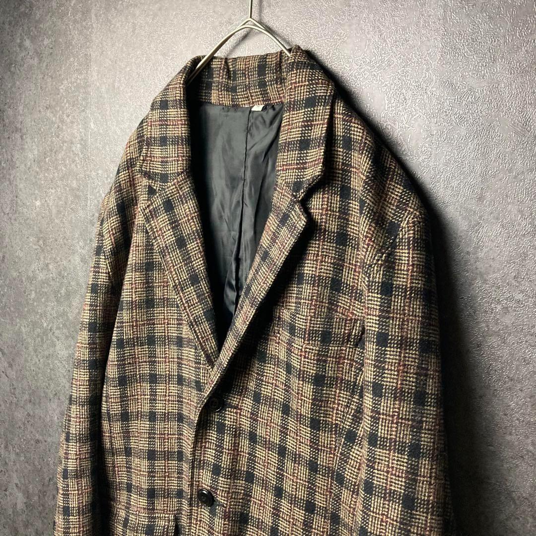 ヴィンテージ　テーラードジャケット　M チェック柄　起毛　レトロ