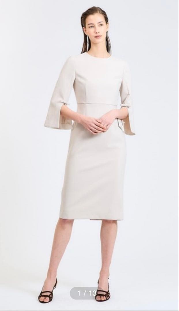 ESTNATION ベージュ 七分袖 ひざ丈ワンピース