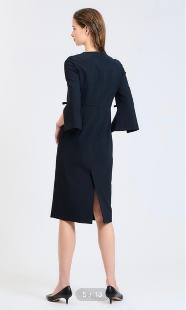 ESTNATION ベージュ 七分袖 ひざ丈ワンピース