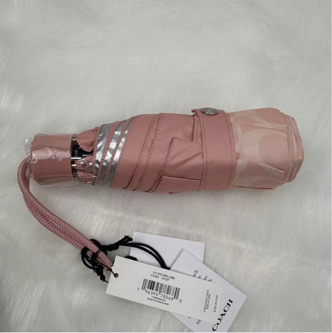 新品☆COACH(コーチ) 折りたたみ傘　ピンク　シグネチャー UVカット