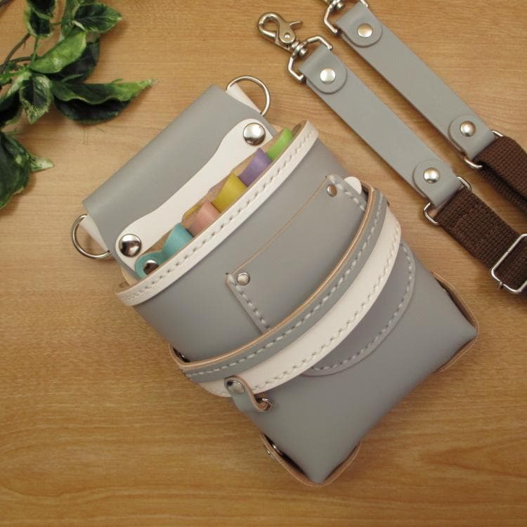 専用　ライトグレー＆カラフル　５丁差し　本革シザーケース　SCA-39/CHA