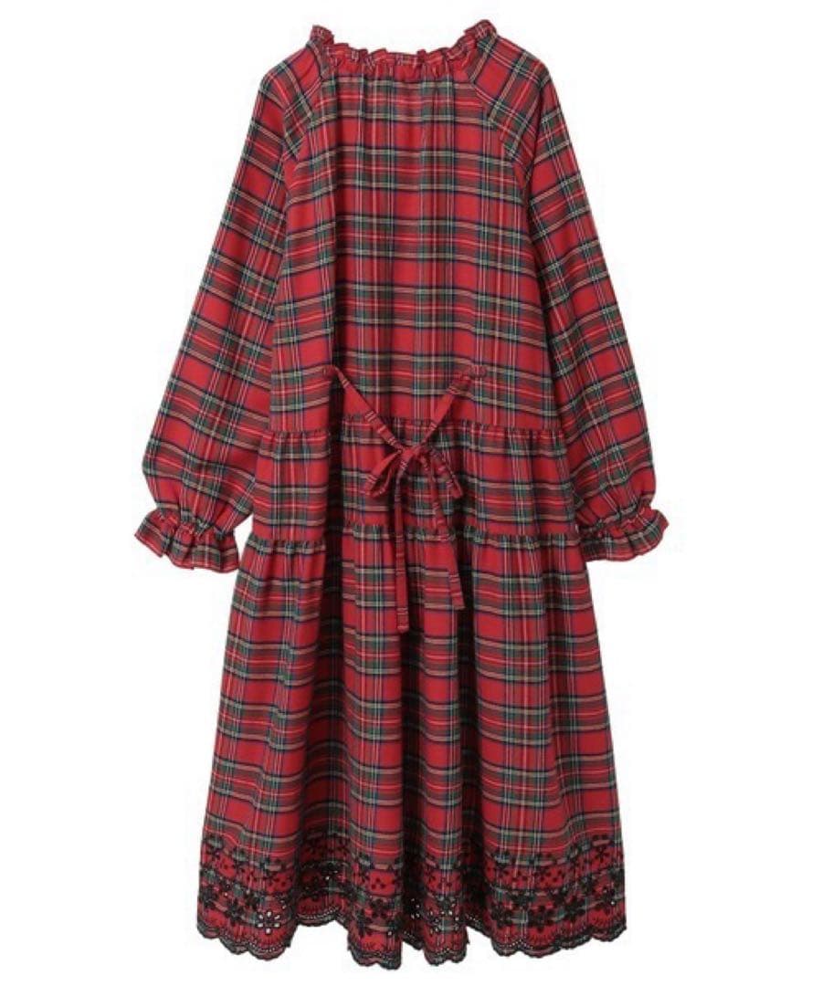 ピンクハウス 2026年 福袋 タータンチェック柄長袖ワンピース 赤