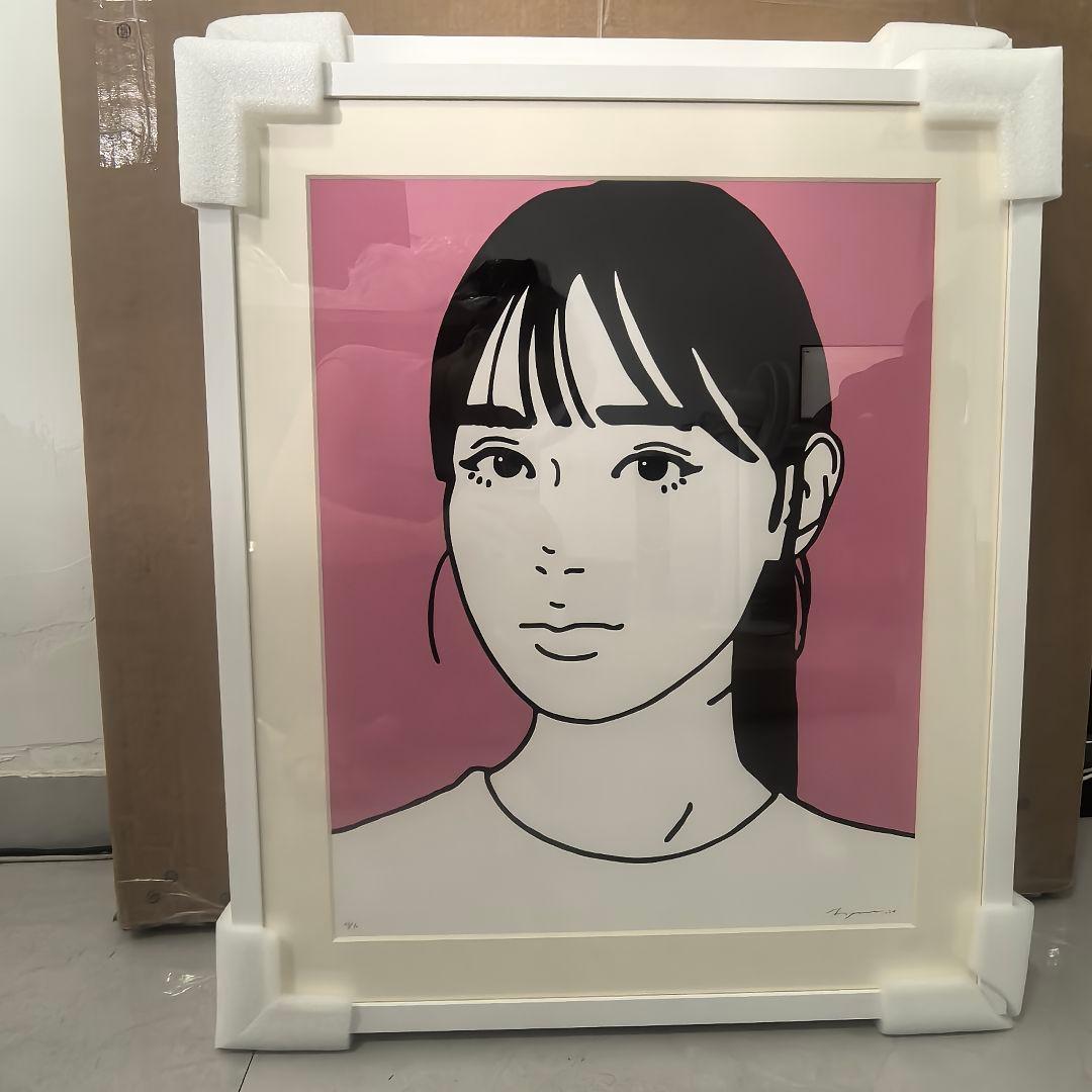 Kyne版画 村上隆 女性の顔 ピンク背景