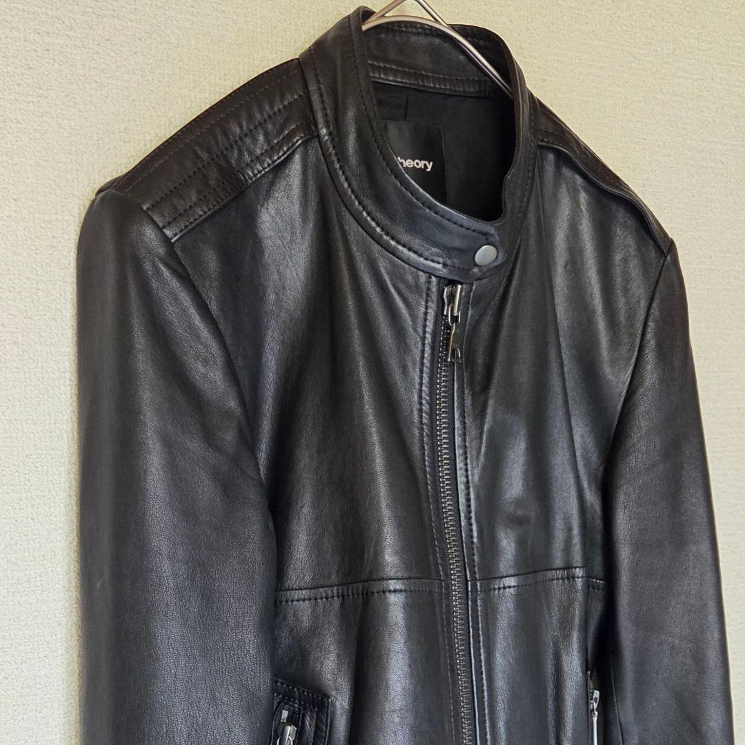 【美品】Theory 現行ロゴ シングル ライダースジャケット 羊革 S 黒