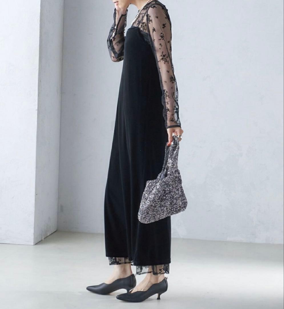 kaene:フロッキー レース ポリエステルベロア 2WAY ドレス／SHIPS