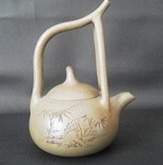 ＊中国古美術/緑泥詩文提梁壺（底款：阿曼館堂）