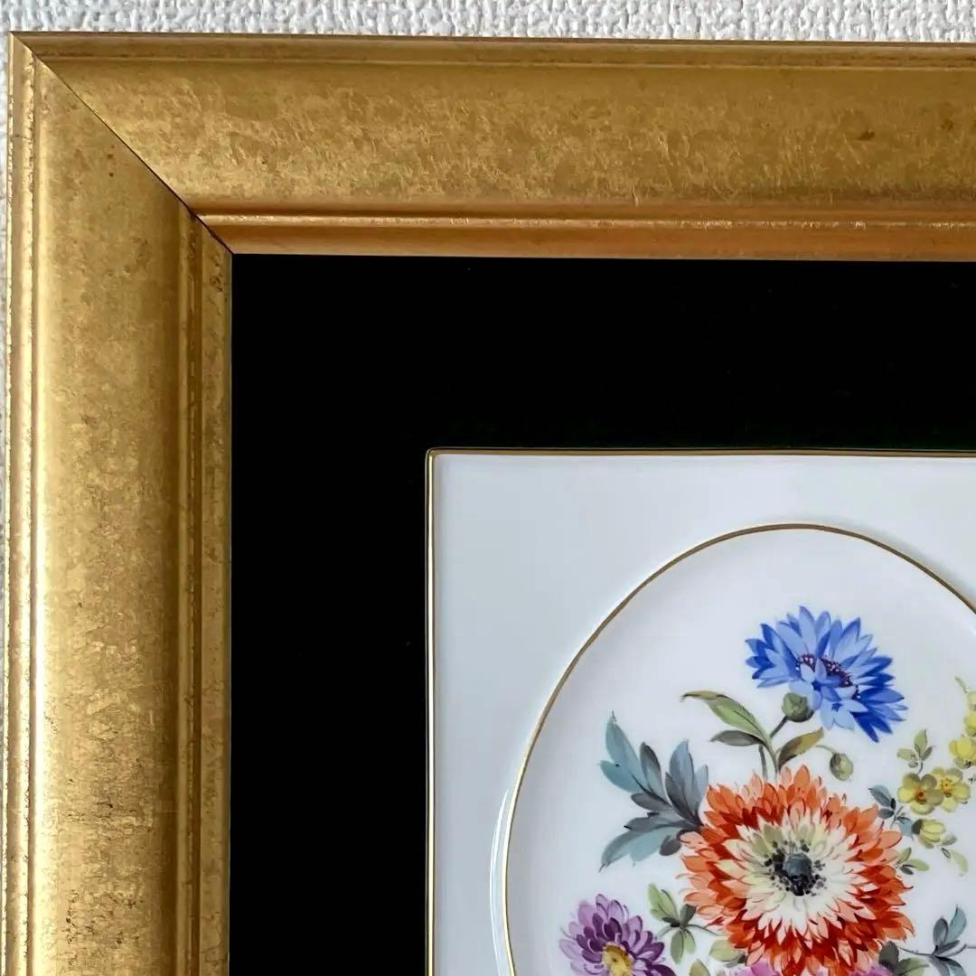 ＊額装五つ花＊額装３４cm×３１cm・画１８cm×１５cm・Meissen・美品