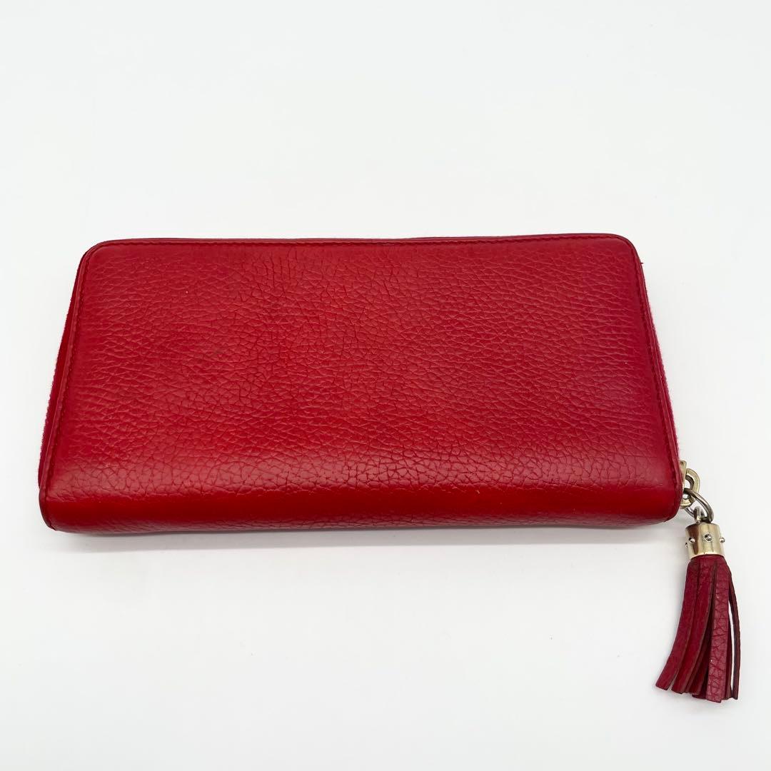 GUCCI ソーホー　ラウンドファスナー　長財布　レッド　レザー　シボ革