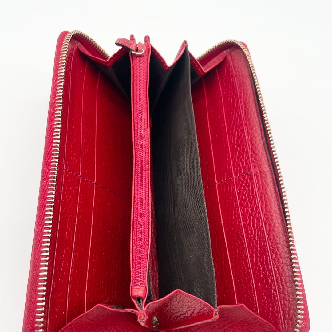 GUCCI ソーホー　ラウンドファスナー　長財布　レッド　レザー　シボ革