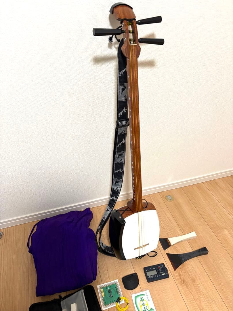 津軽三味線 初心者用全12点セット【花梨のべ棹+合皮フルセット】