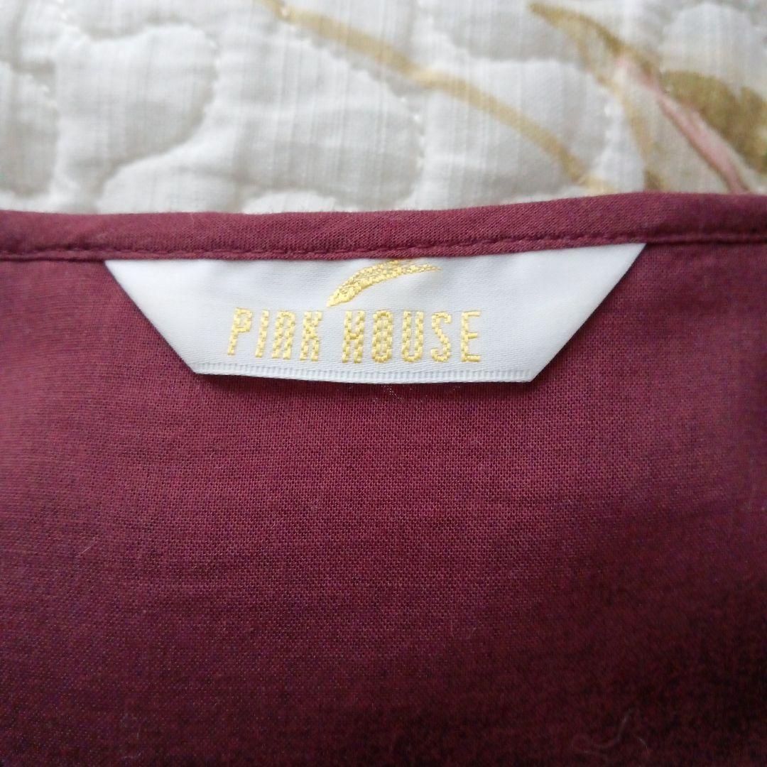 ピンクハウス　ローズチュールレース使いパッチワーク風ワンピース　モーブピンク　赤