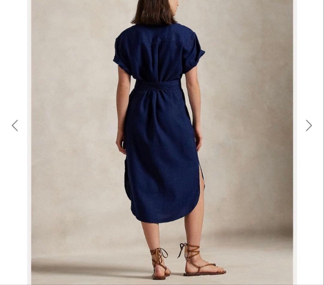 25SS現行/RL+ ポロラルフローレン リネン100 マキシ丈 シャツワンピ