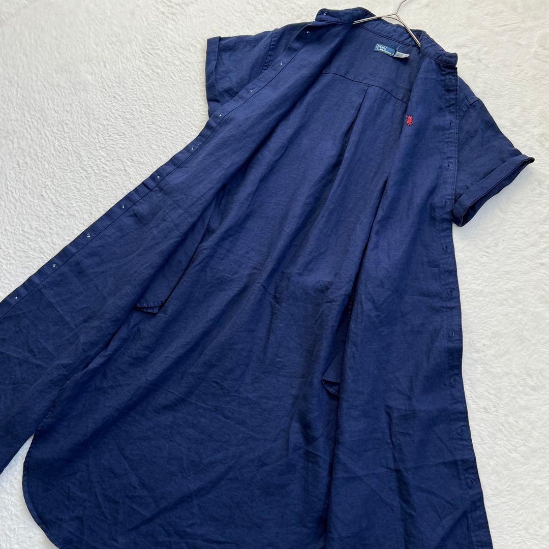 25SS現行/RL+ ポロラルフローレン リネン100 マキシ丈 シャツワンピ