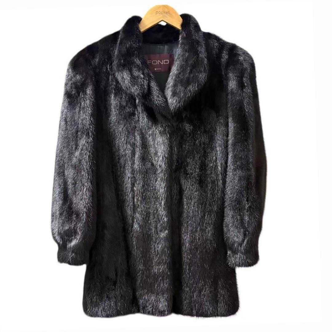 FOND　ミンクコート　毛皮　リアルファー　柔らか　黒艶　着丈78
