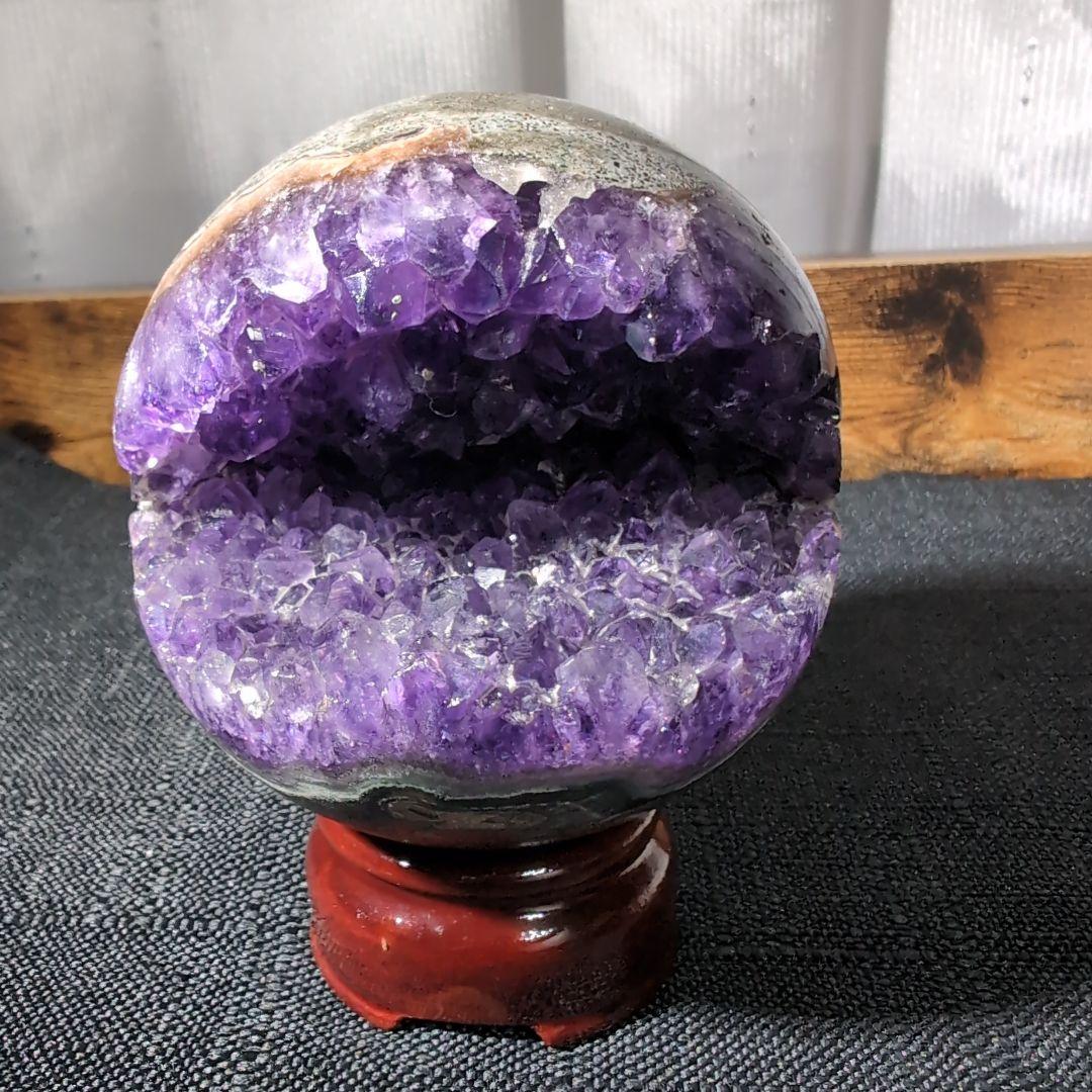 チ*ー様 アメジスト 球体 置物 木製台座付き