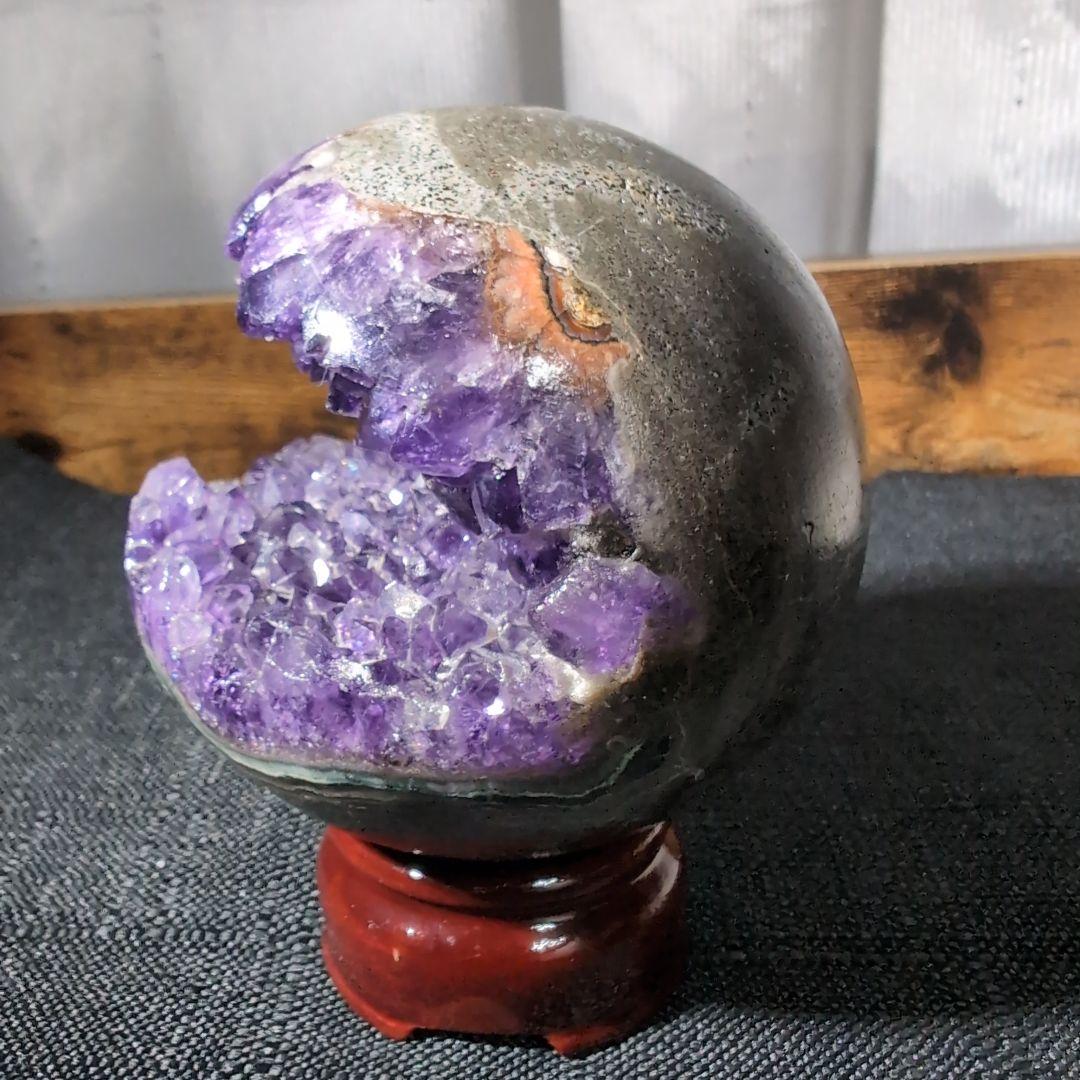チ*ー様 アメジスト 球体 置物 木製台座付き