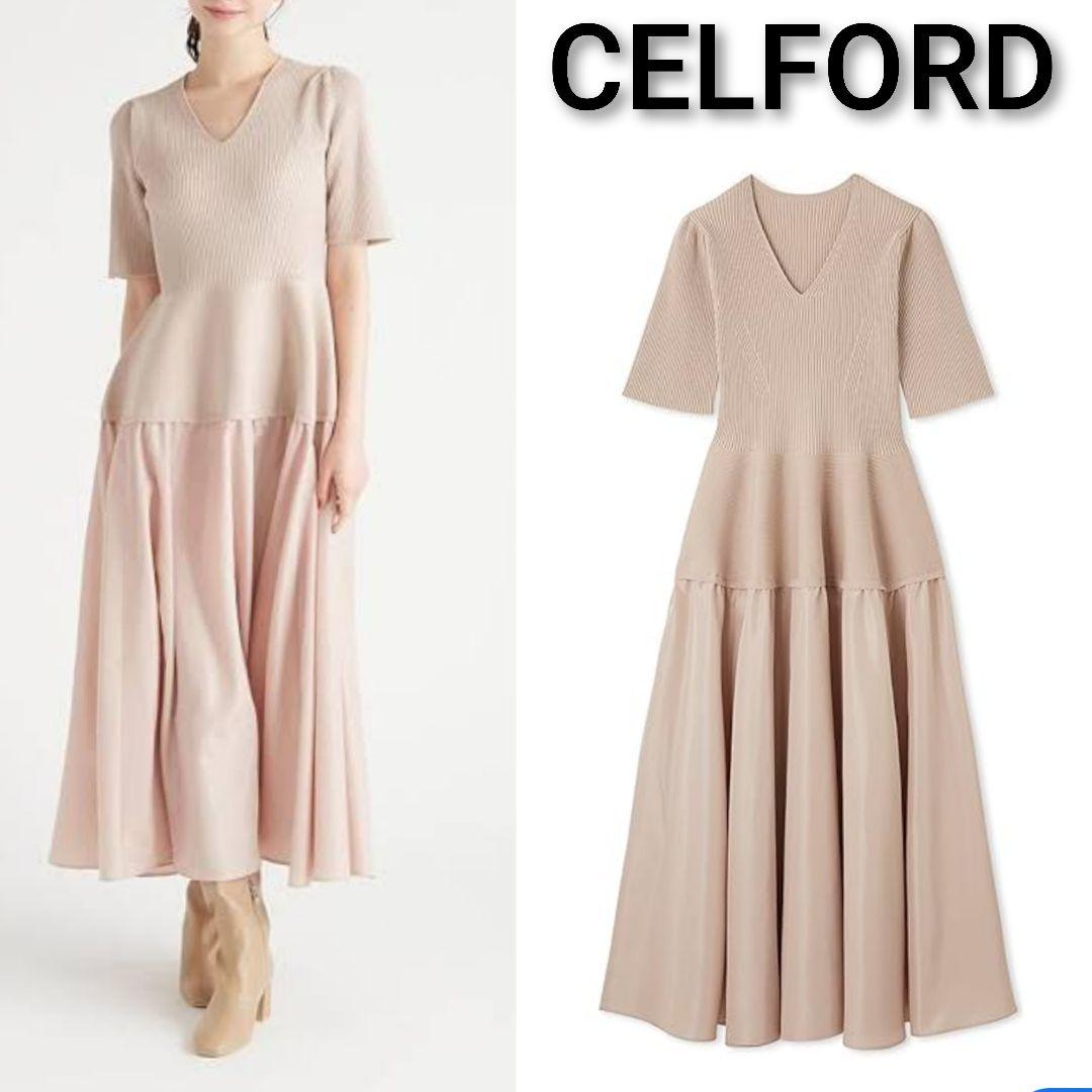 美品✨️CELFORD セルフォード ニットドッキングタフタワンピース ペプラム