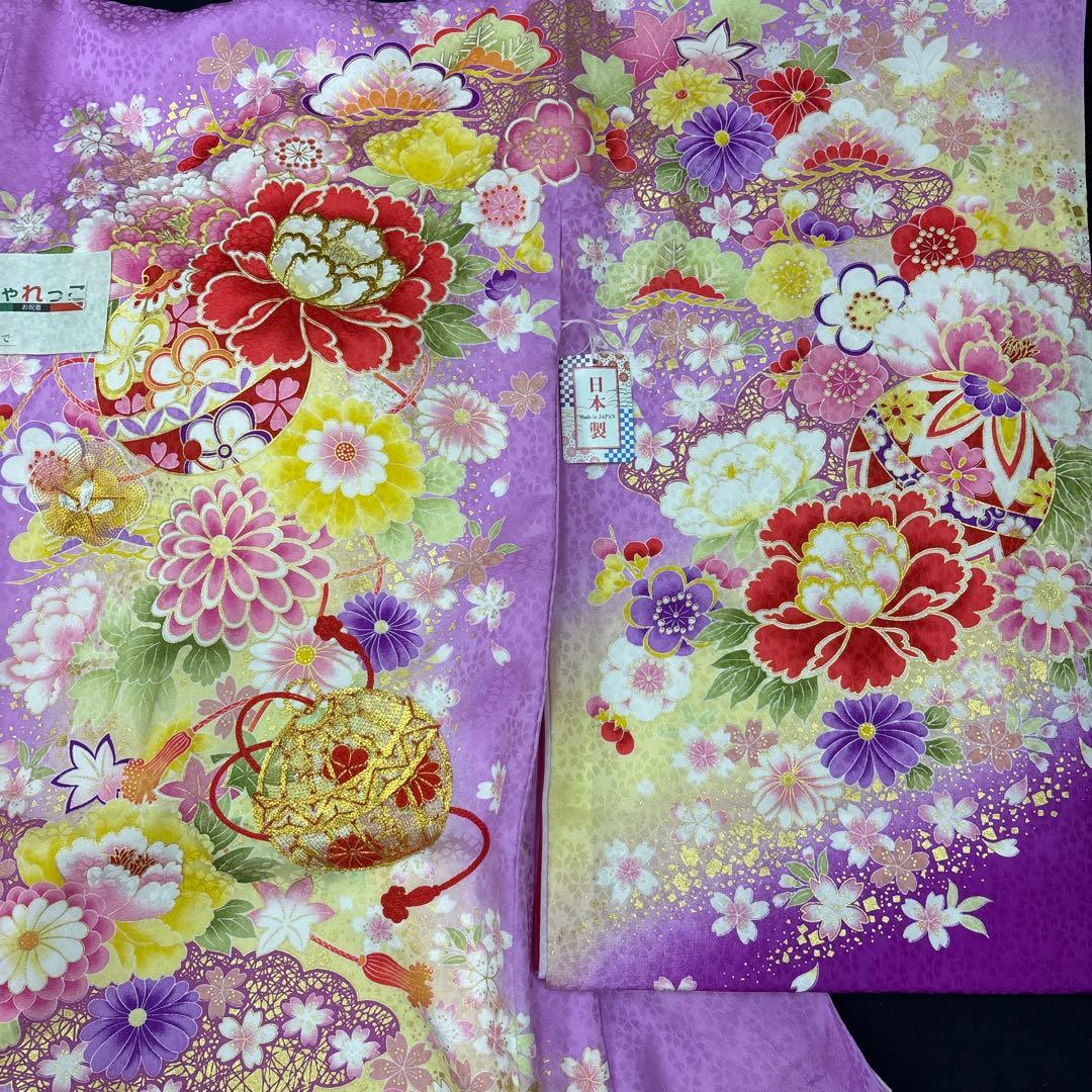 新品正絹産着（お祝着）最高級京友禅伝統多色染、豪華刺繍入り古典四季花王朝鈴毬文