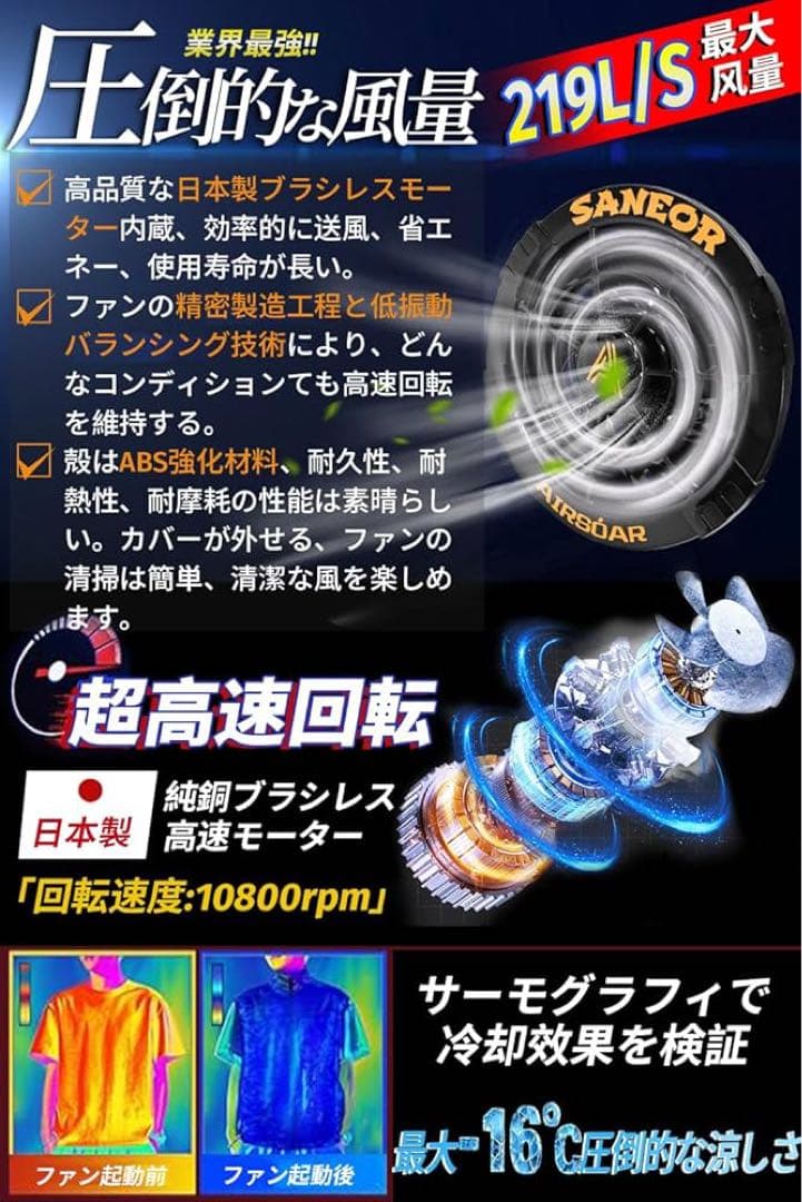 ファンバッテリーセット 作業服42V超高出力 40500mAh大容量PSEマーク