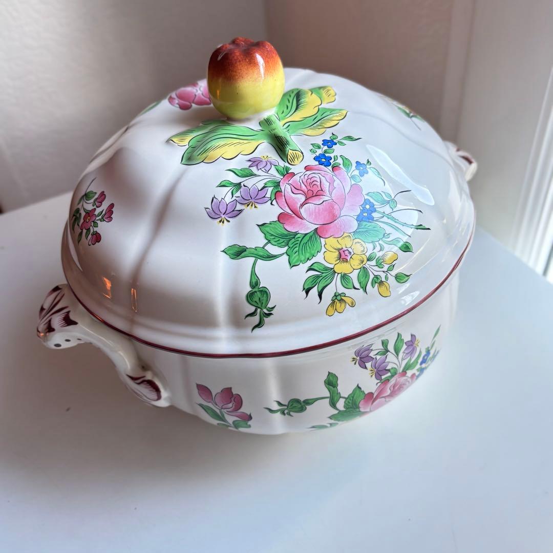フランス アンティーク リュネヴィル K&G スーピエール 蓋付ボウル 花柄