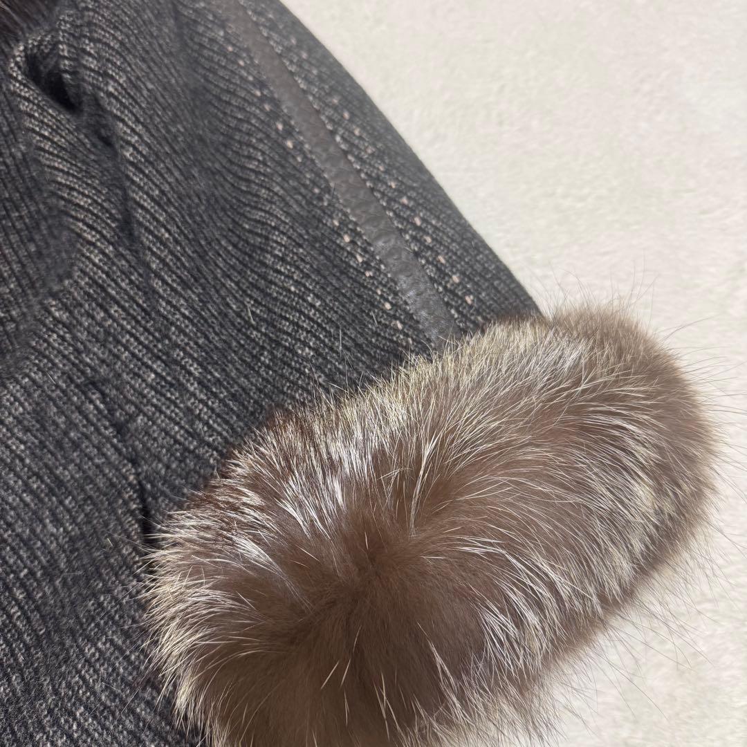 【マッサバルド】カシミヤ シルバーフォックスファー付き ロング丈コート