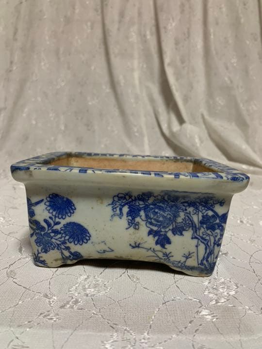 中国鉢　青花模様　長方