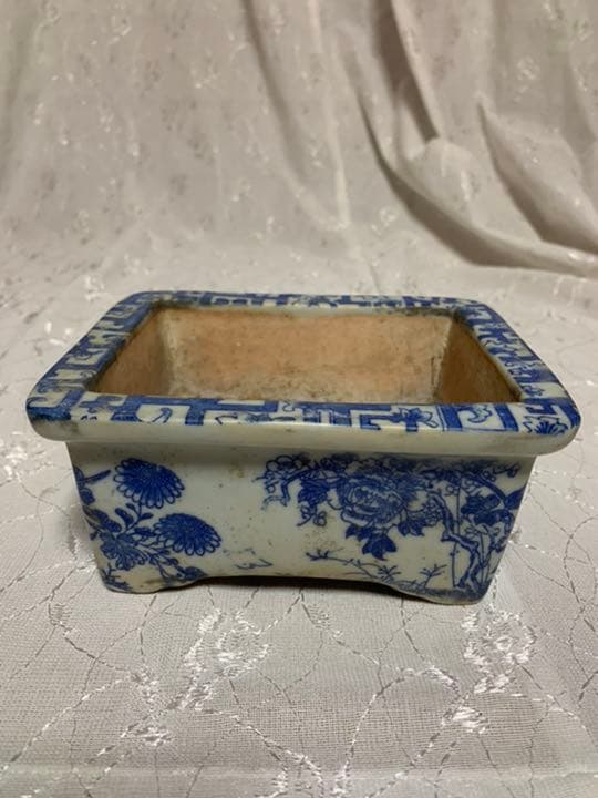 中国鉢　青花模様　長方