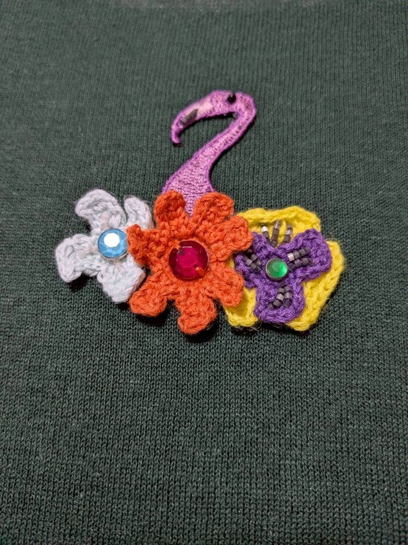 アルベロ2608◆ダークグリーン 花柄刺繍 長袖チュニック