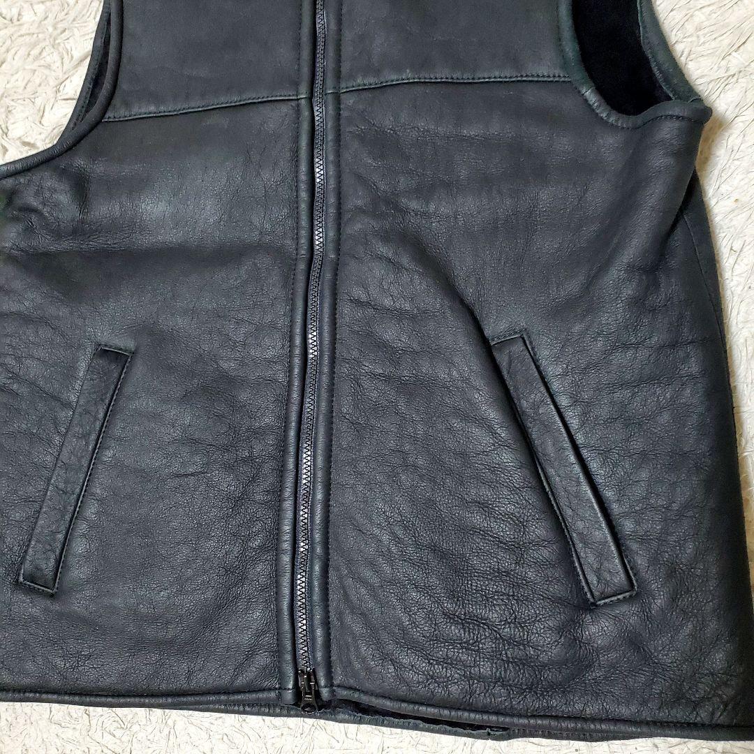 極美品 ブルガリア製 リアルムートンベスト 羊革 ラムレザー XL 黒