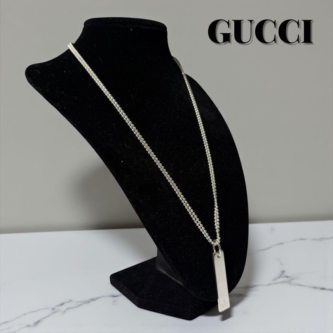《極美品》グッチ ネックレス ダブルボール チェーン プレート シルバー 925
