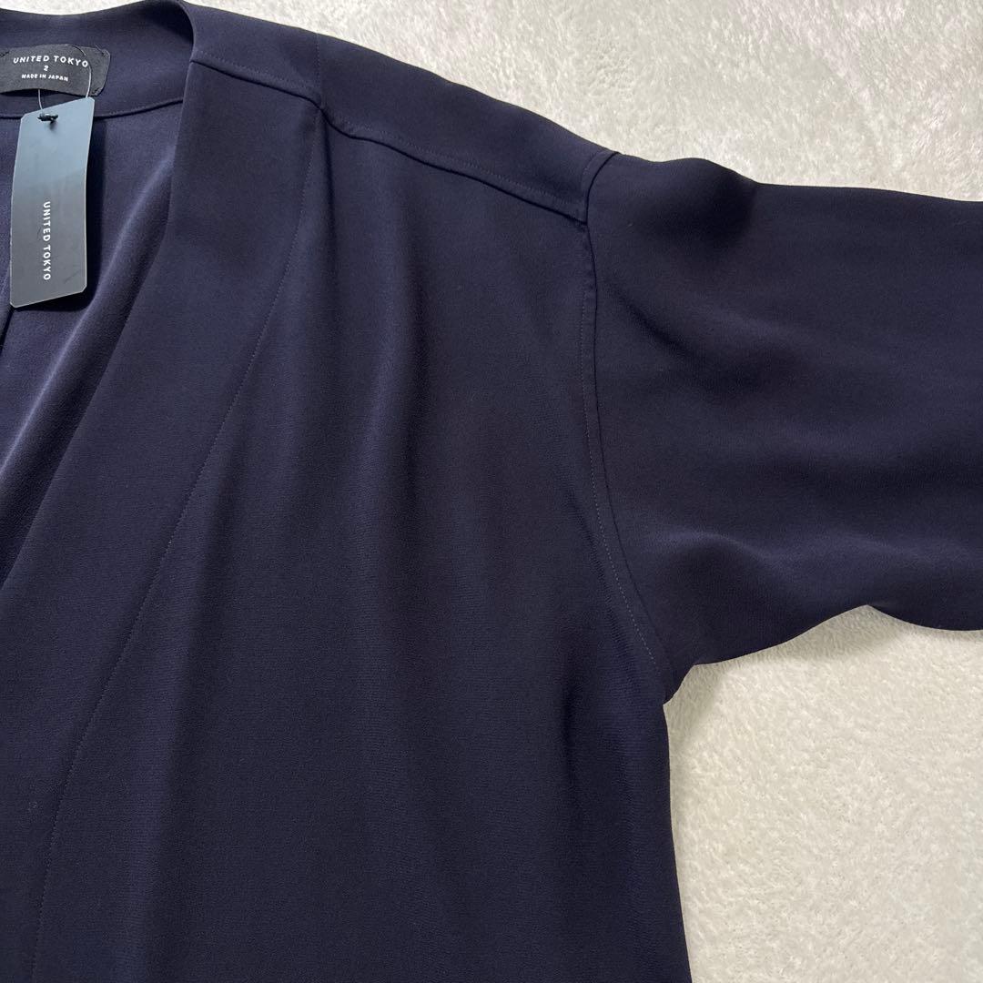 新品 ユナイテッドトウキョウ ジョーゼットノーカラージャケット 2 伸縮性 薄手