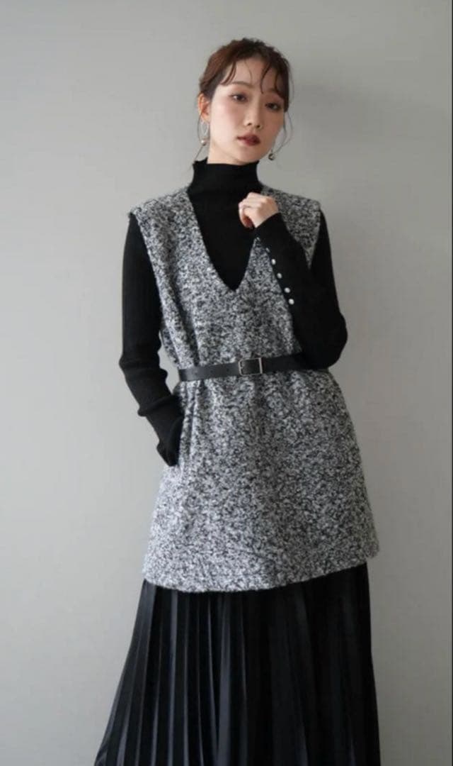 lumier ミックスループヤーンニットミニワンピース/GRAY