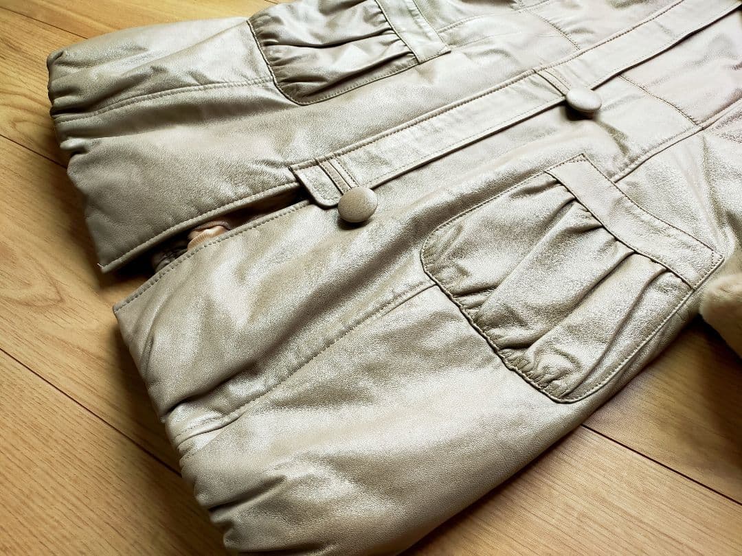 美品 PARIENNEパリエンヌ柔らか羊革レッキスフード付コートジャケット９号М