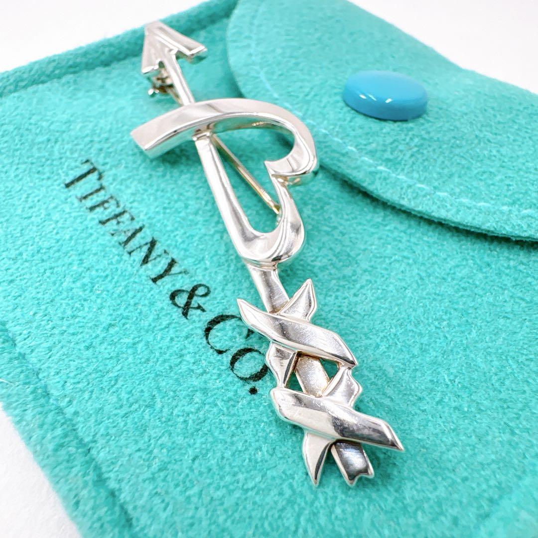 美品 オールドティファニー ハートアロー キス ブローチ シルバー925