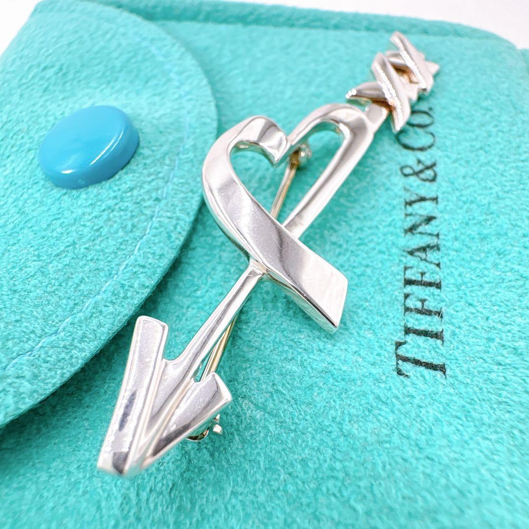美品 オールドティファニー ハートアロー キス ブローチ シルバー925