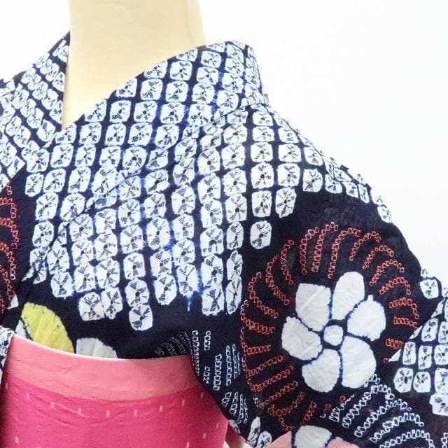 専用Y3423◆美品 有松鳴海絞り 綿 居敷当て付 手縫い 高級浴衣