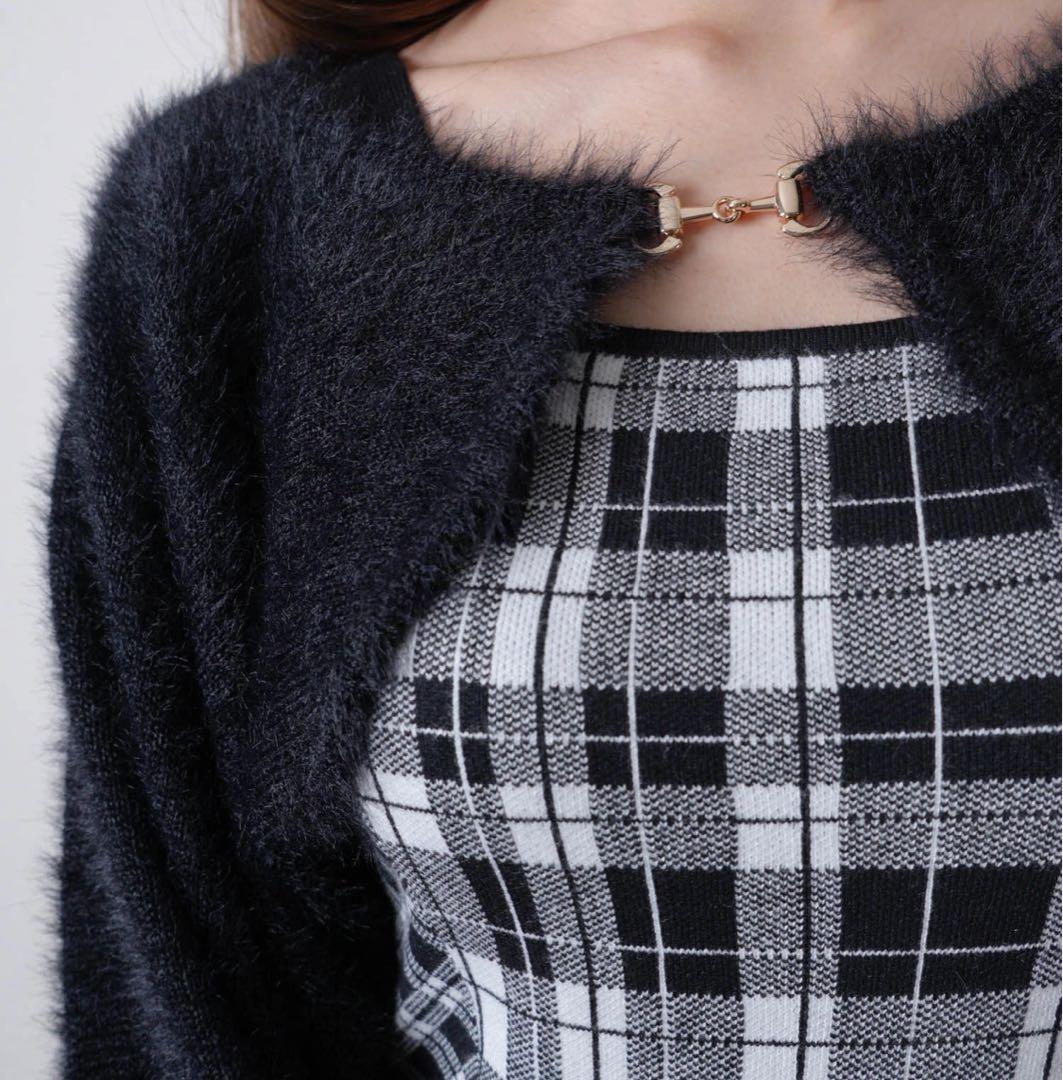 19新品リップサービス定価13090円フェザーチェックアンサンブルワンピース黒S