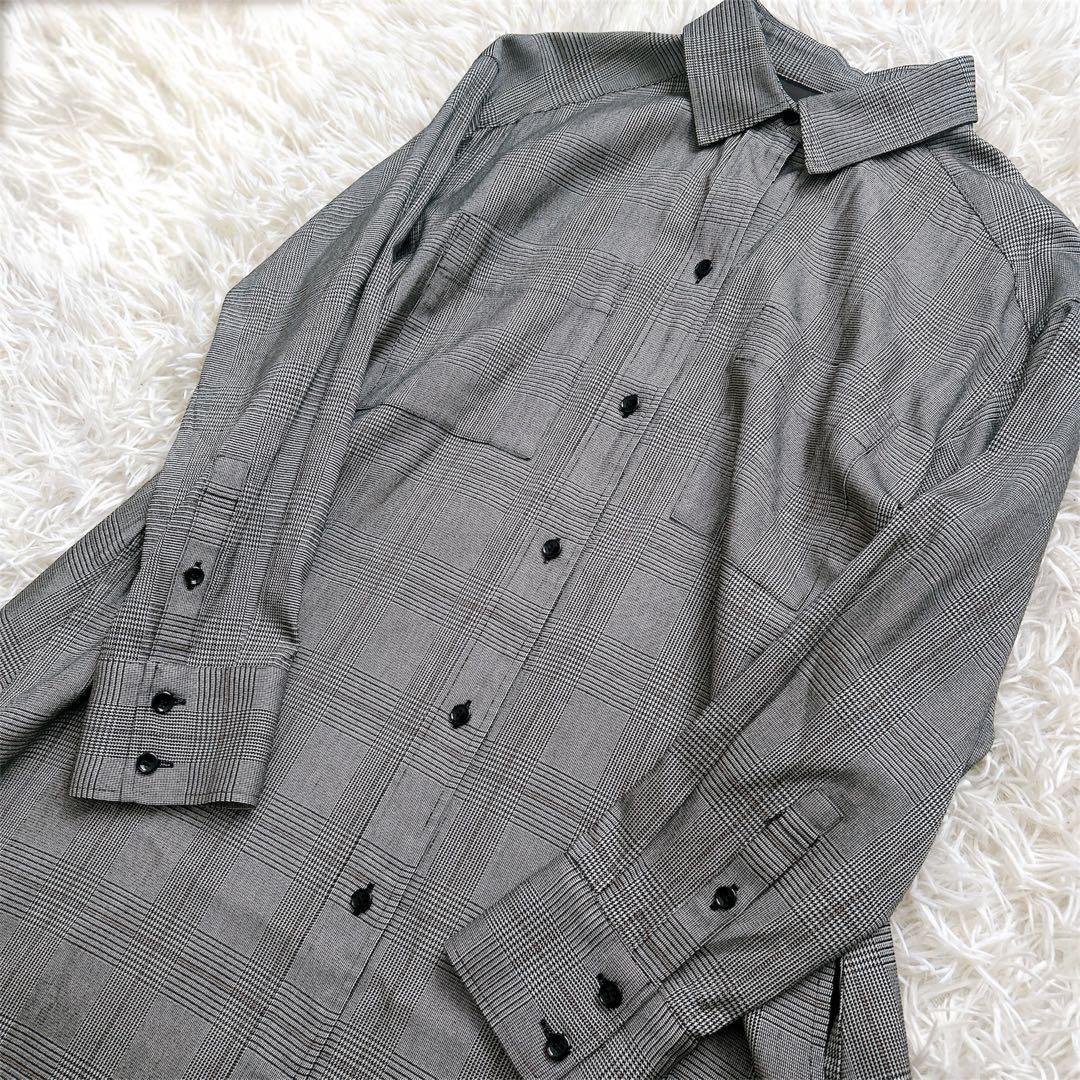 アナイ　シャツワンピース　グレンチェック　長袖　グレー　着丈116cm 38 M