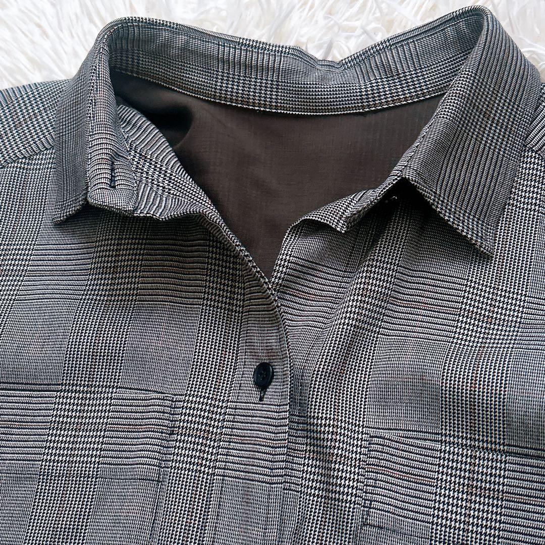 アナイ　シャツワンピース　グレンチェック　長袖　グレー　着丈116cm 38 M